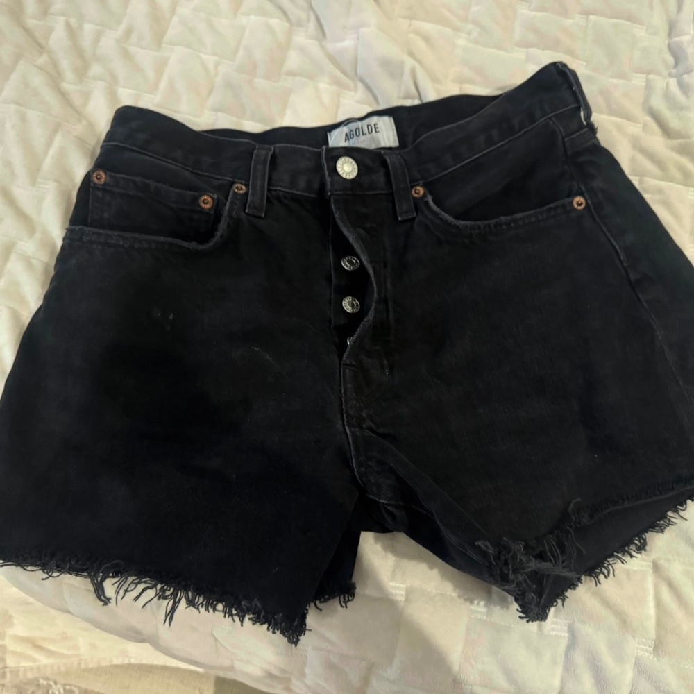 Agolde black denim cut off shorts